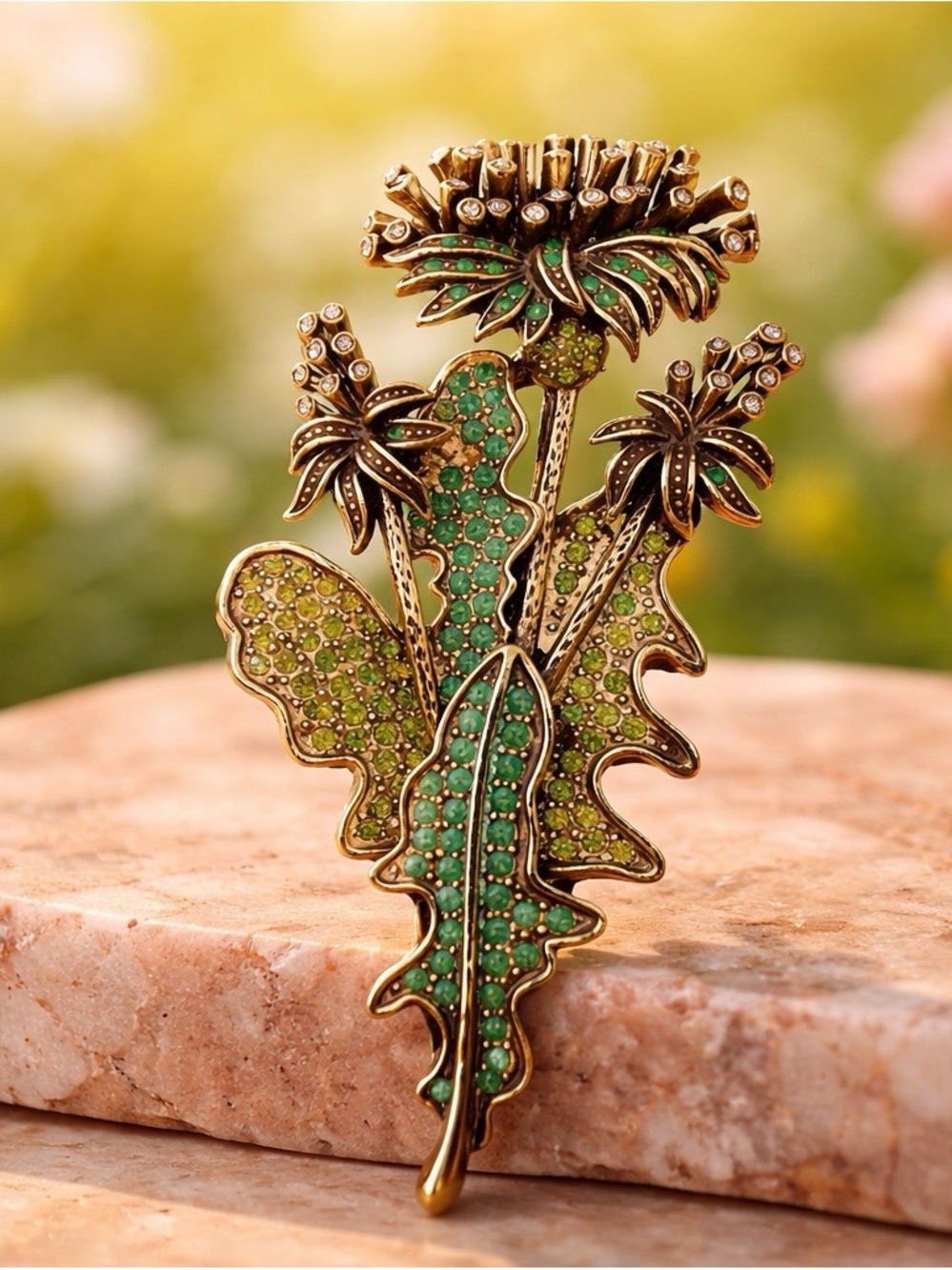 Heidi Daus Green Crystal Floral Statement Brooch Large Signed Rare Discontinued